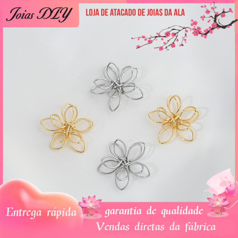14K banhado a ouro cor-preservando em torno de flores tridimensional dupla camada flor acessórios artesanal DIY orelha j