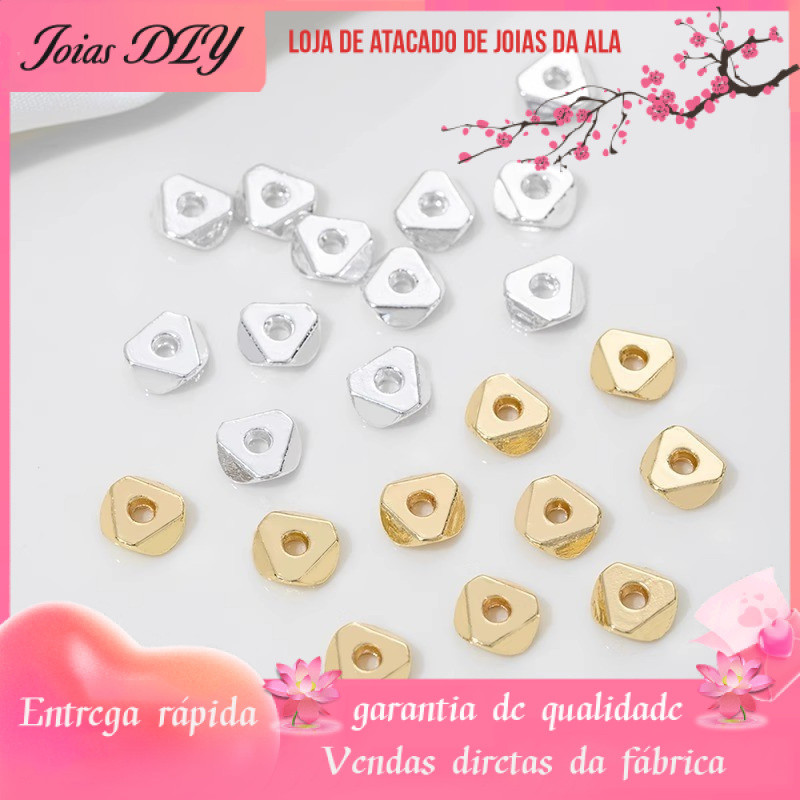 Simples 14K banhado a ouro cor-preservando contas facetadas triângulo seis lados espaçador contas soltas artesanal DIY p