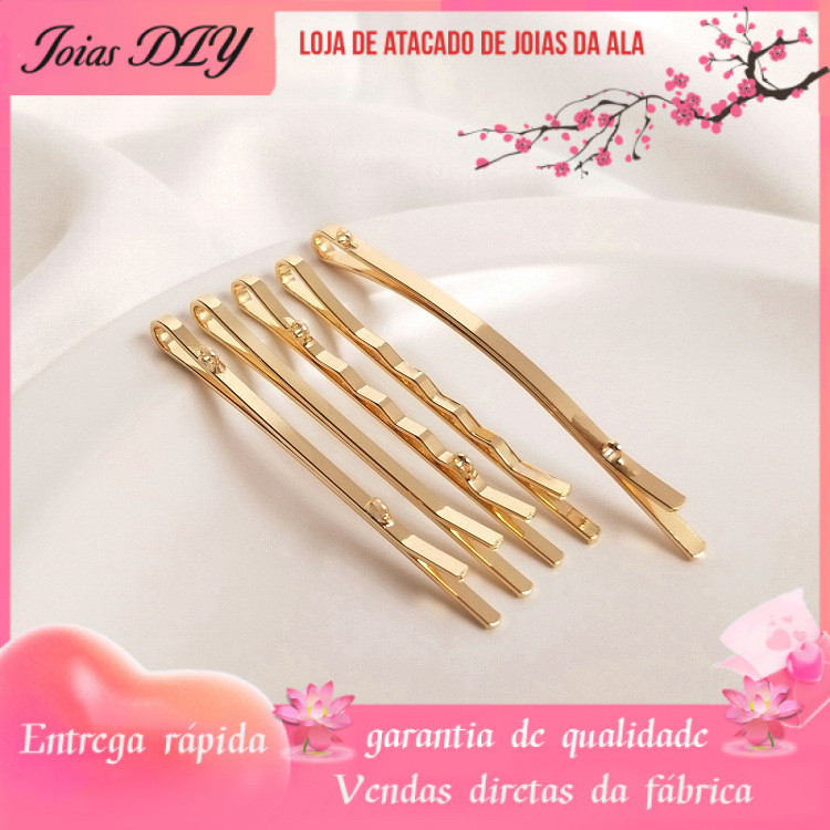 14K banhado a ouro cor-preservando clipe plano estilo onda curvado com anel duplo pendurado anel grampo de cabelo DIY co