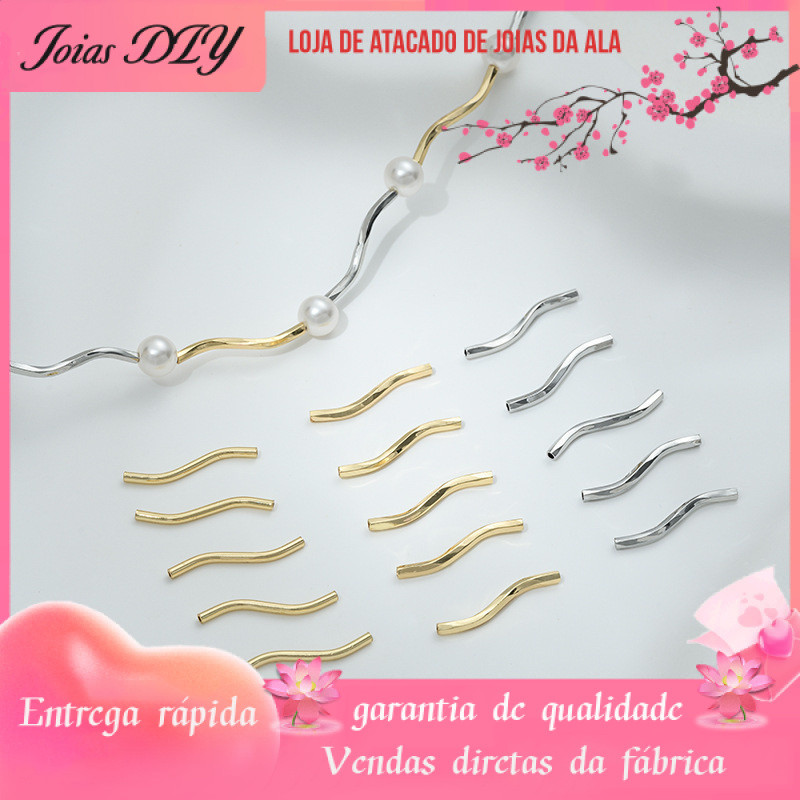 14K banhado a ouro cor-preservando brilhante em forma de S cotovelo oco tubo DIY pulseira colar brinco acessórios de jói