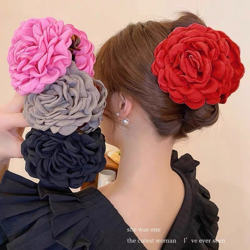 Clip de Agarramento de Flor Clip de Cabelo Clip de Cabelo Feminino Novo Estilo Retro High-End Feel Disc Clip de Cabelo Temperamento Cabeça Traseira Clip de Agarramento de Cabelo Shark