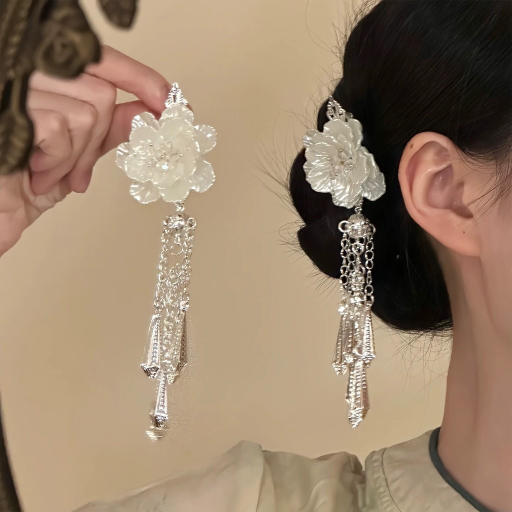 2026 novo estilo antigo camélia flor grampo de cabelo novo estilo chinês High-End borla acessórios para o cabelo