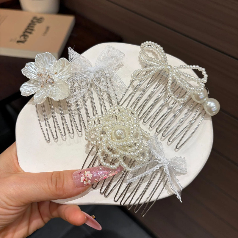 Moda flor pérola dentro para baixo pente acessórios de cabelo feminino High-End sentir cabelo cocar