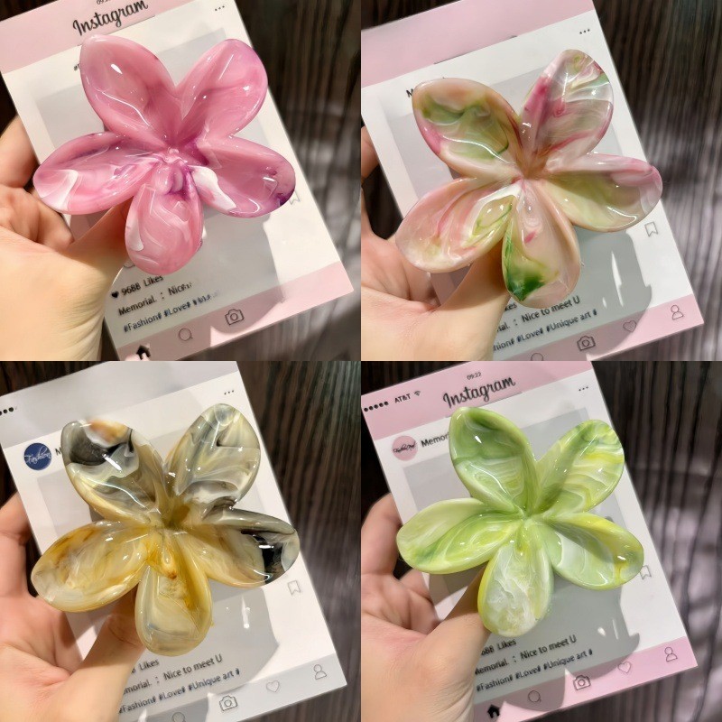 8cm Novo Estilo Manchado Plumeria Garra De Cabelo Na Moda Padrão Florido High-End Sentido Grampo Para Updo Elegante Cor