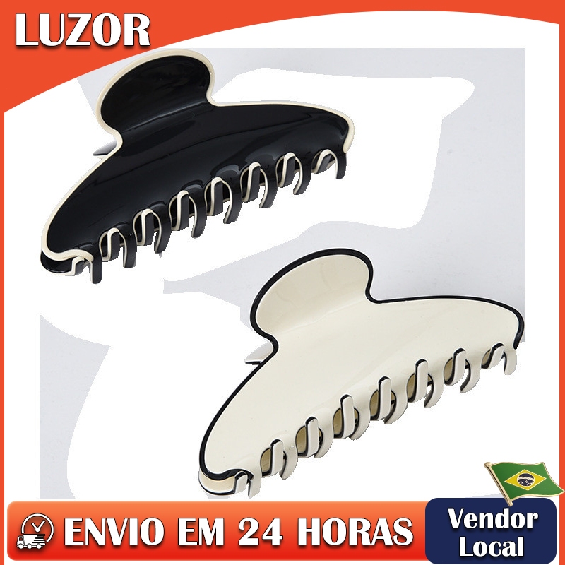 High-End acetato grande grampo de cabelo tubarão temperamento francês Grab clip preto branco estilo legal acessórios par