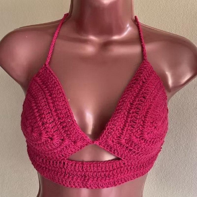 Top Feminino em Crochê Artesanal, Top Luzia c/ Cordão.