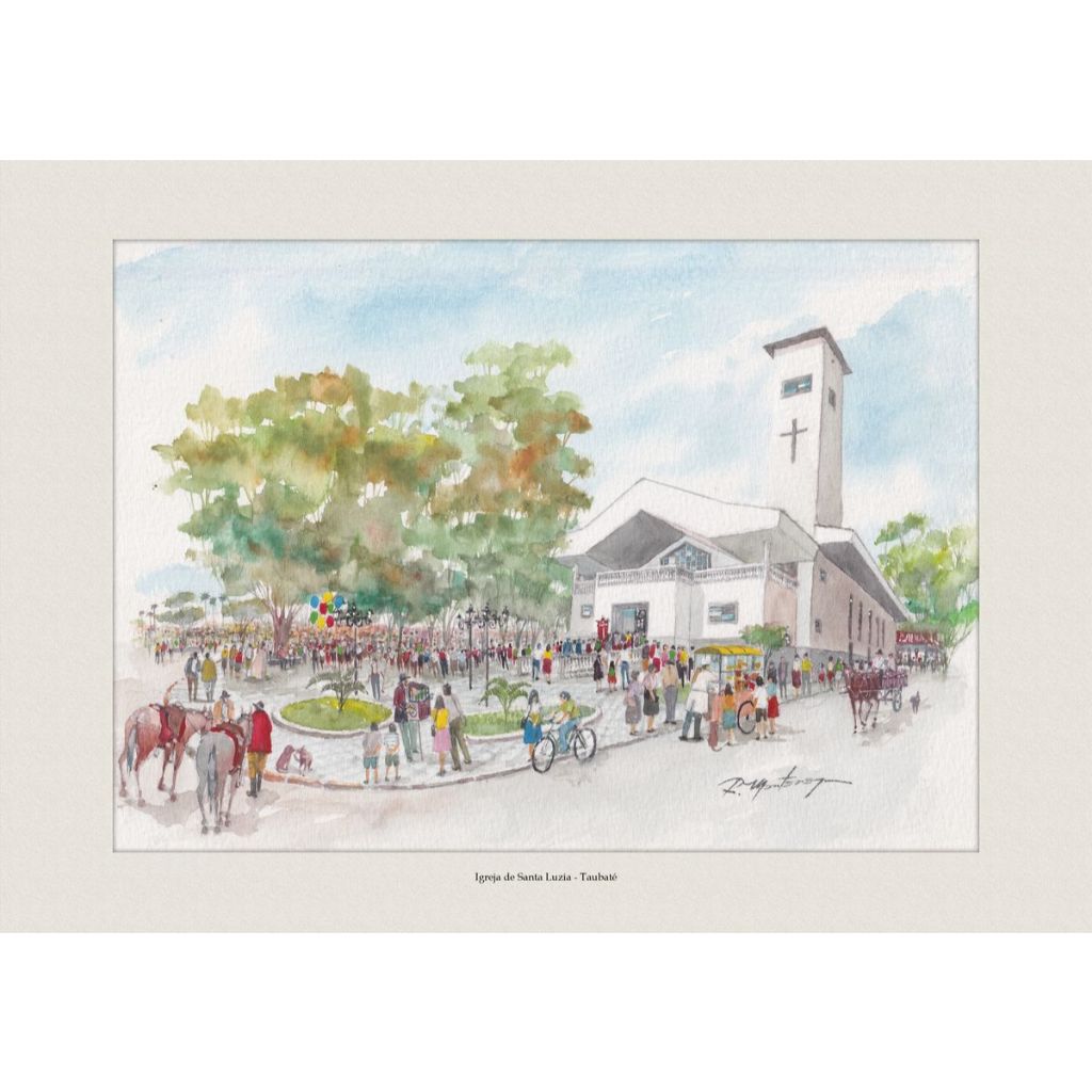Igreja de Santa Luzia - Taubaté | Pintura Aquarela | Decoração Elegante | Quadro Decorativo | A4