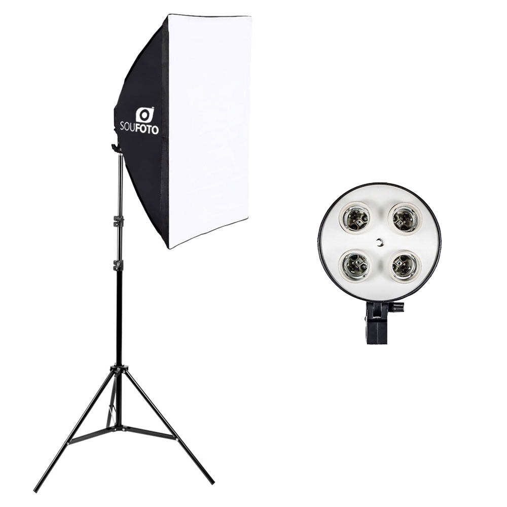 Kit de Iluminação Softbox Vareta 50x70cm Quádruplo Sou Foto SBQ-50x70 e Tripé 2m Estúdio Fotográfico