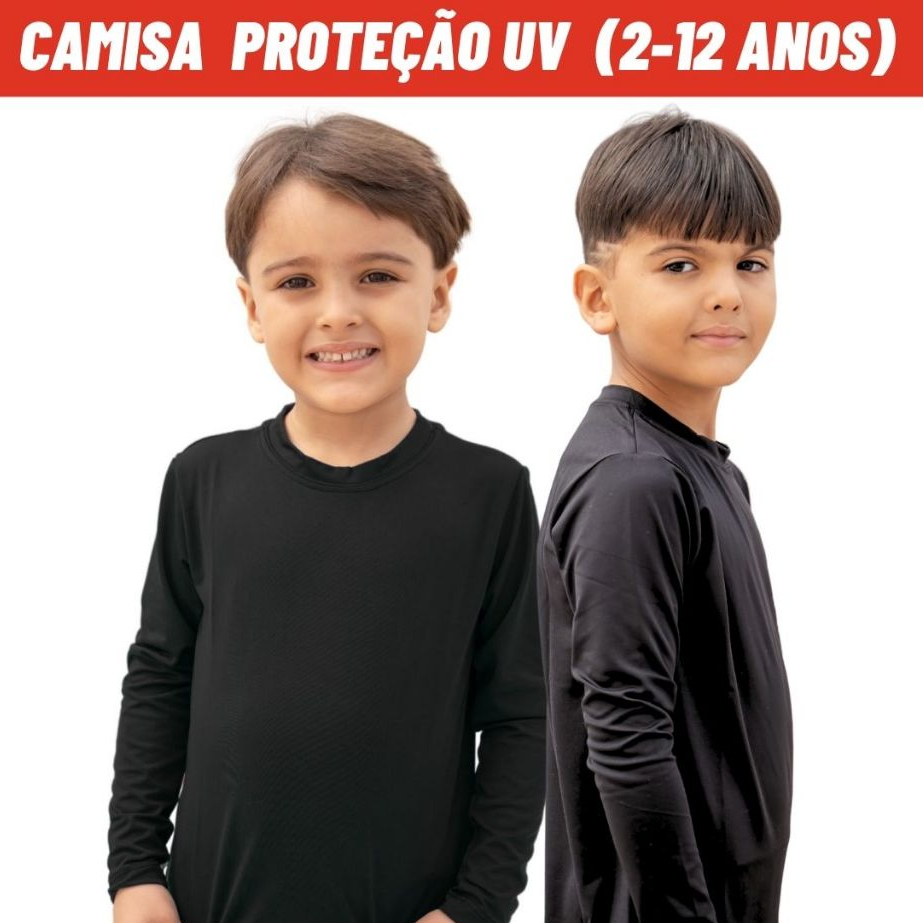 Camisa Infantil Proteção Solar UV Blusa Manga Longa  - 2 a 12 anos - Bebê Masculino e Feminino
