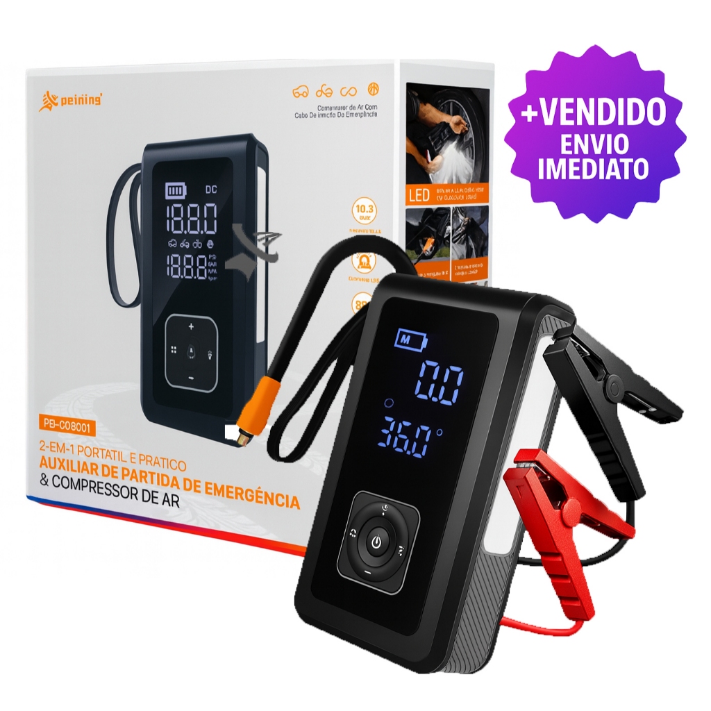 Compressor Automotivo Inteligente 150Psi Auxiliar de Partida Jump Starter Bateria 10.000mAh 120w