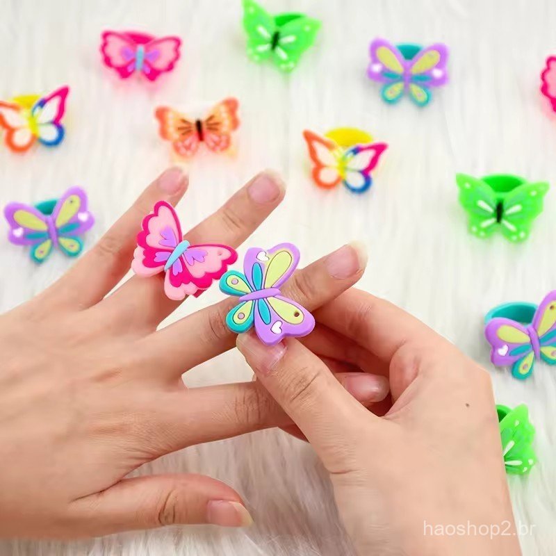 12/24 Pçs Anéis De Borboleta Coloridos Perfeitos Para Crianças Lembrancinhas De Festa De Aniversário Chá De Bebê Lembran