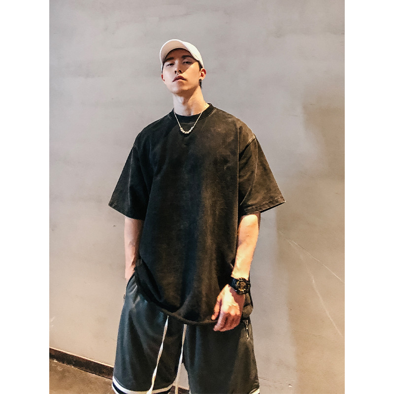 HAMB 2026 verão lavagem água angustiado oversize camiseta masculina solta Fitness esportes manga curta estilo americano