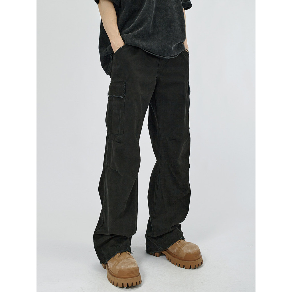 HAMB Original 2026 primavera novo estilo americano Retro angustiado macacão masculino paraquedista calças casuais cleanf
