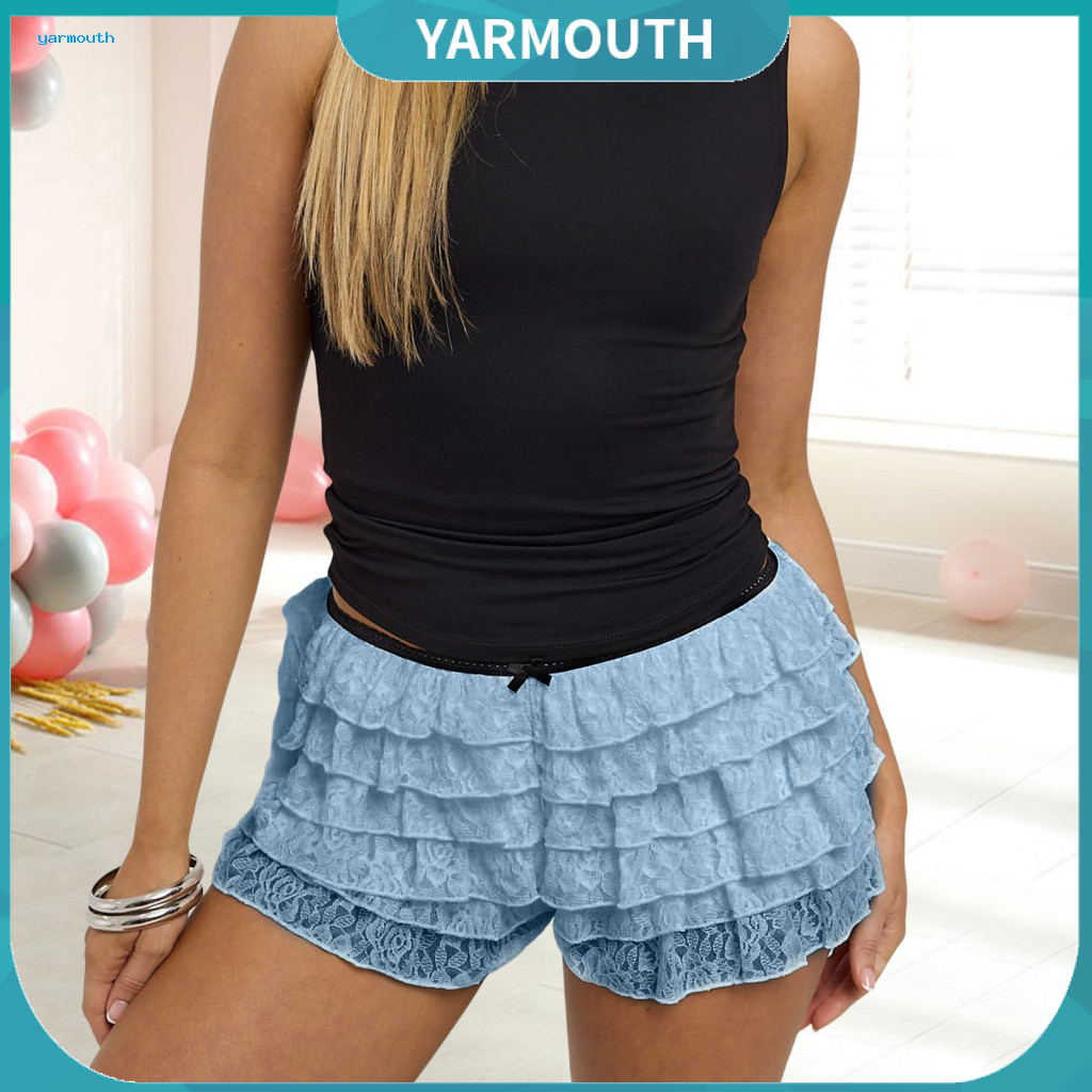 High Waist Frilly Shorts Lace Women’s Summer Ruffle Trim Multi-layered Scattered Hem Ultra-short Beach Sleepwear Cute