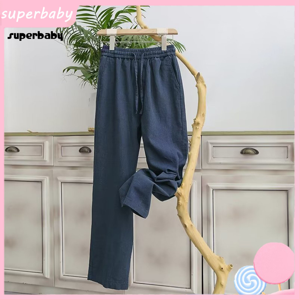 High-quality Men Trousers Stylish Casual Pants Men's Linen Loose Fit Drawstring Wide Leg Summer Beach Vacation Travel Wo