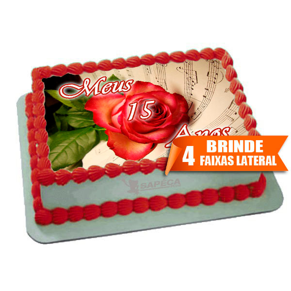 Papel arroz 15 anos Rosa Vermelha para Bolo de 4Kg