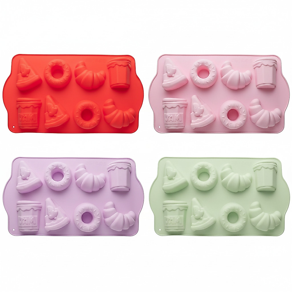 Forma De Silicone 29X17X2,5cm Cupcake Bolo Pudim Trufa Gelatina Forno AirFryer Micro-ondas Vermelha Rosa Lilas Verde