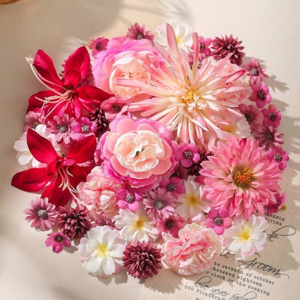 20/50 Unidades Decoração De Natal Cabeças De Flores Artificiais Vermelhas Rosa Misturadas De Seda Rosas Dália Para Bolo
