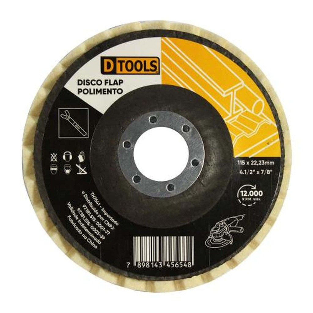 Disco Flap 115 x 22,23mm para Polimento - Fibra de Vidro/Nylon/Lã de Carneiro