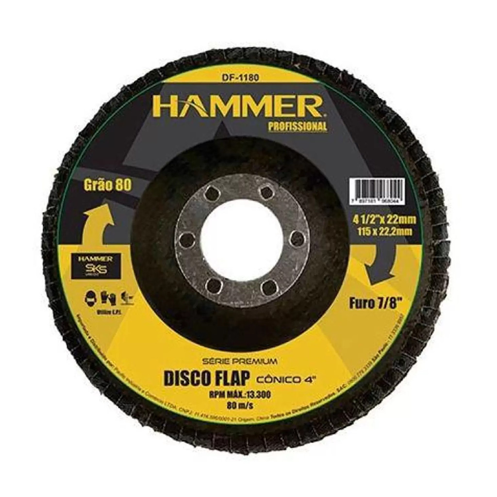 Disco Flap Profissional 115x22,2mm Grão 80 Furo 7/8