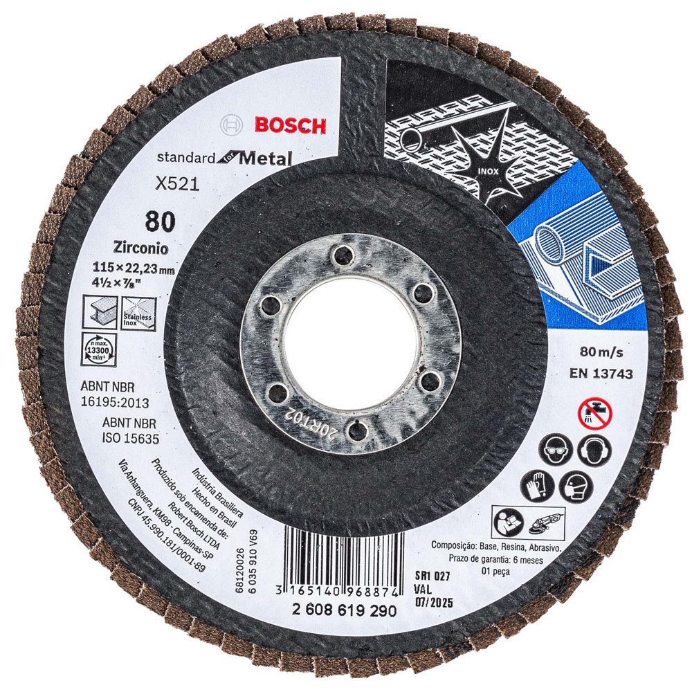 Disco Flap 115mm Bosch Grão 80 Standard for Metal Curvo Fibra de Vidro