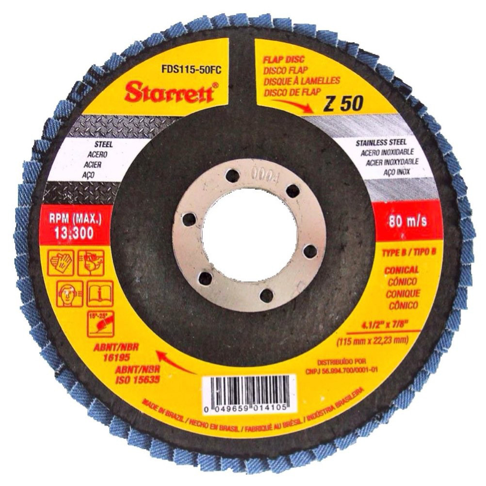 Disco Flap Fibra de Vidro Conico 115x22mm Gr50 FDS115-50FC Starrett
