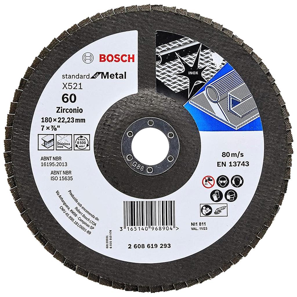 Disco Flap 180mm Bosch Grão 60 Standard for Metal Curvo Fibra de Vidro