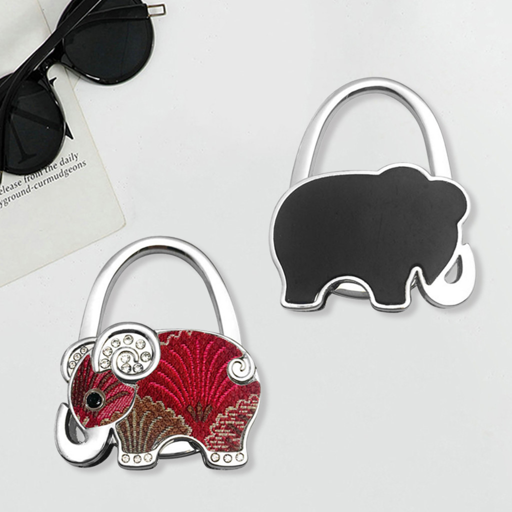Durable Bag Hook Handbag Elephant Foldable Hanger with Non-slip Base – Portable Alloy Table for Wallet Keychain for So