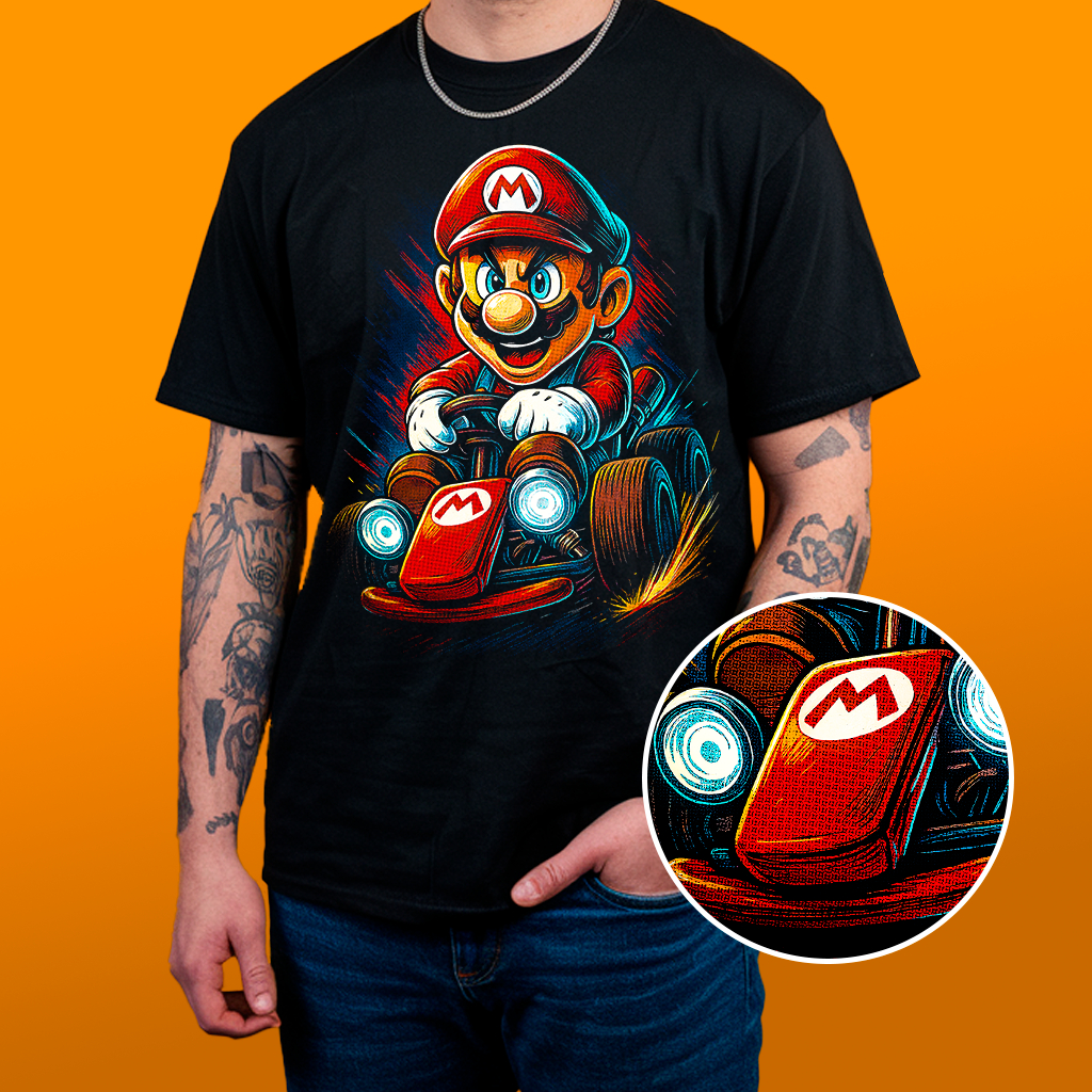 Camiseta Mário Kart - Estampa Reticulada Algodão 30.1