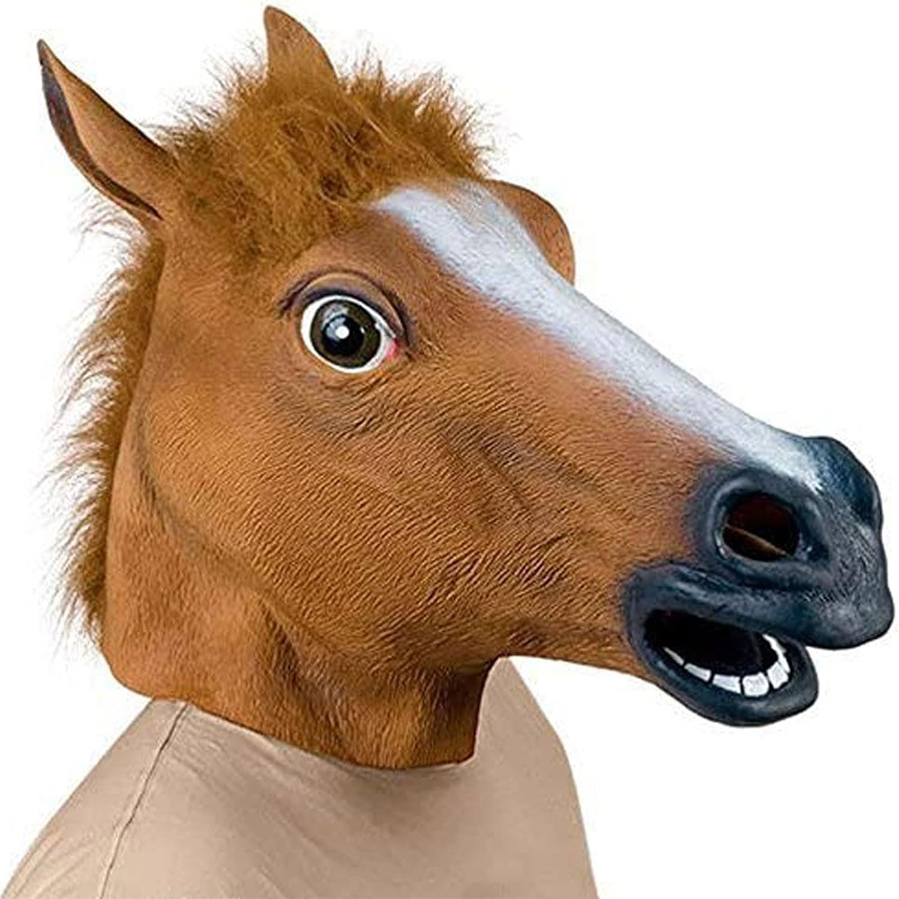 Brown Horse Head Latex Mask Realistic Animal Full Head Mask Halloween Cosplay Costume Prop