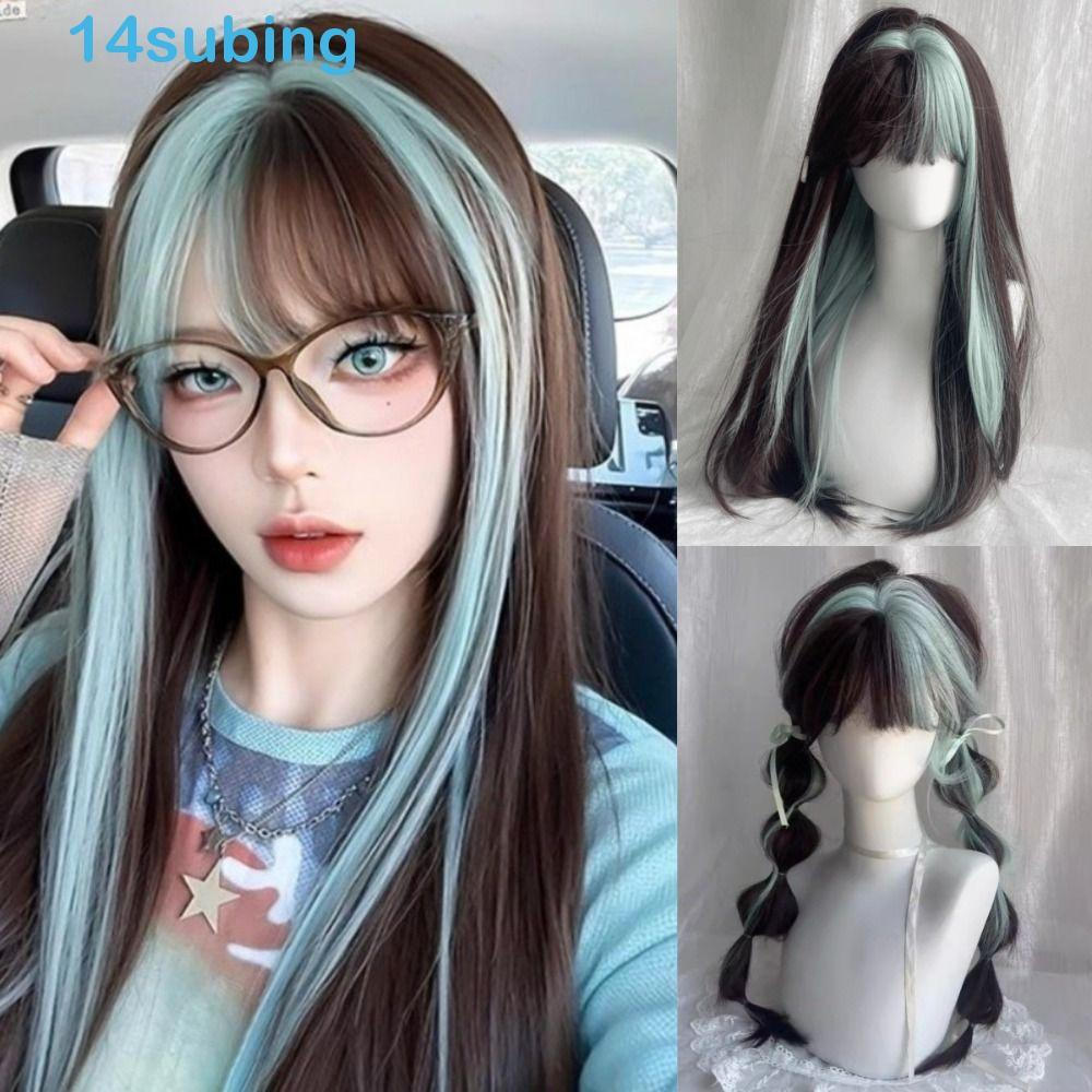 SUBING Peruca Em Camadas Sintéticas , Lolita Cosplay Ombre Mint Green Brown Hair , Harajuku