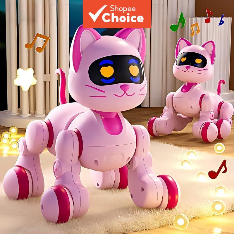 Gato Robô RC Rosa Fofo com Luzes de LED Brilhantes, Pet Interativo com Sensoriamento de Gestos, Aprendizado STEM,