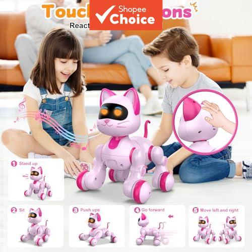 Gato Robô RC Rosa e Fofo com Luzes LED e Sensoriamento de Gestos, Pet Robótico Interativo para Aprendizado STEM de