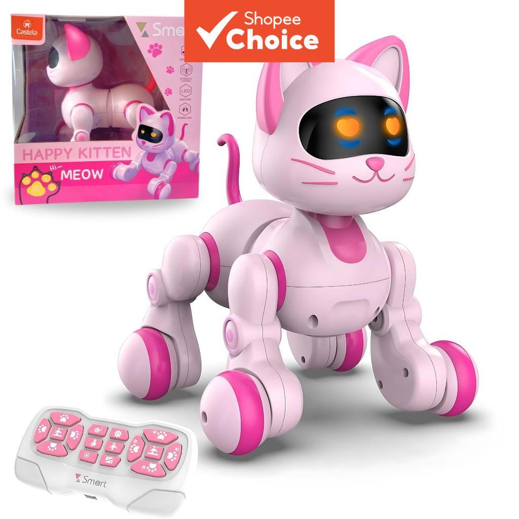 Gato Robô Rosa Fofo com Luzes LED Brilhantes, Pet Robótico Sensível a Gestos para Crianças, Aprendizado STEM, Presente