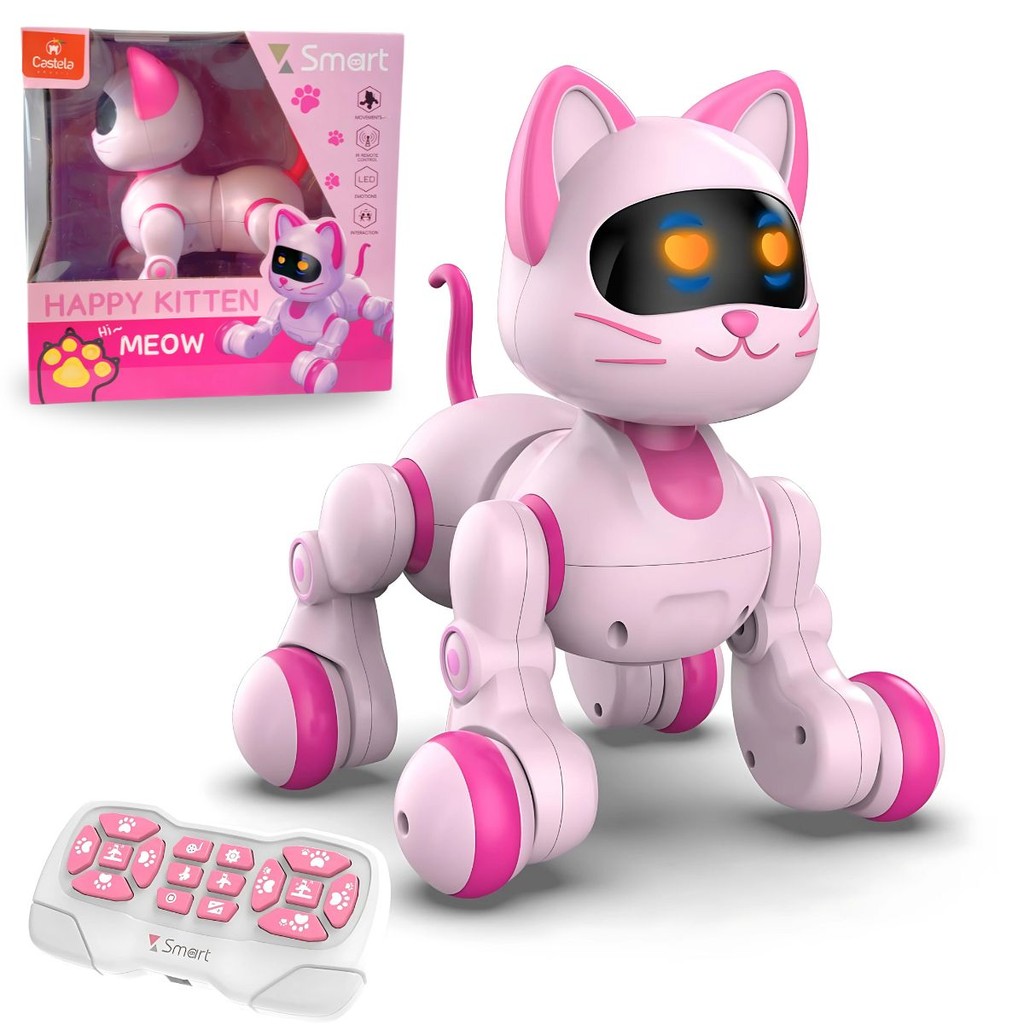 Gato Robô RC Rosa Fofinho com Luzes LED Brilhantes, Sensível a Gestos, Pet Robótico para Crianças, Aprendizado STEM,