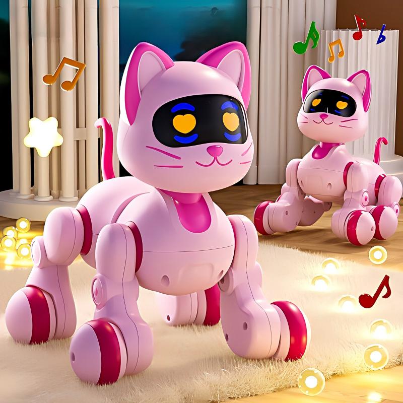 Gato Robô RC Rosa e Fofo com Luzes LED, Robô Pet Interativo Sensível a Gestos para Crianças, Presente de Aniversário e