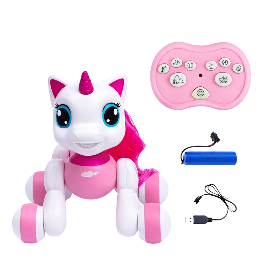 Robô Unicórnio Controle Remoto Pet Recarregável Cor Rosa