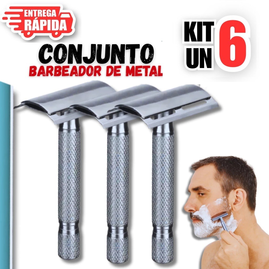 6 Peças de Aparelho Barbear em Metal Manual Barbeador Navalha com Lâmina Cortante Depilação Barba