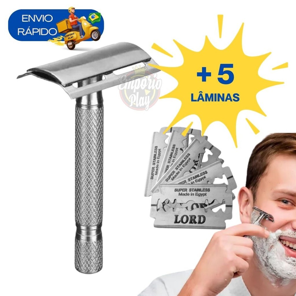 Aparelho Barbeador Metal Clássico Manual Retrô Com 5 LâminaS Ideal Barbearias