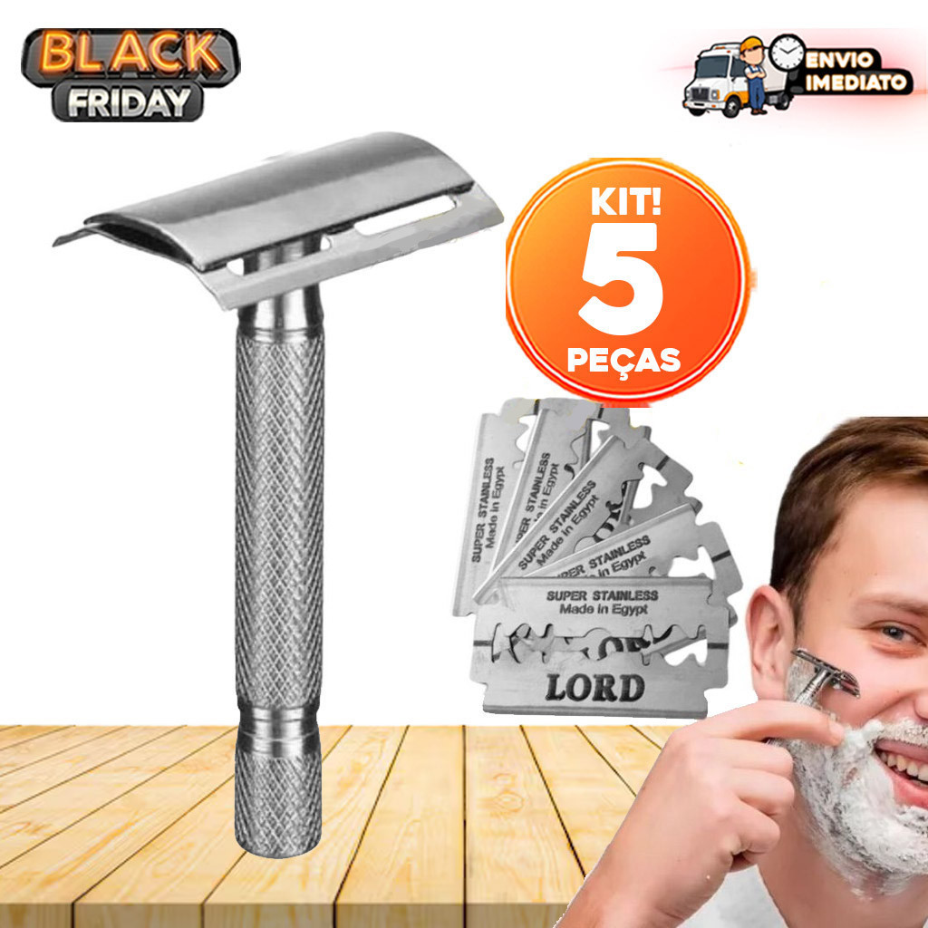 Aparelho Barbeador Clássico de Metal Retrô com 5 Lâminas - Ideal para Barbearias e Uso Pessoal