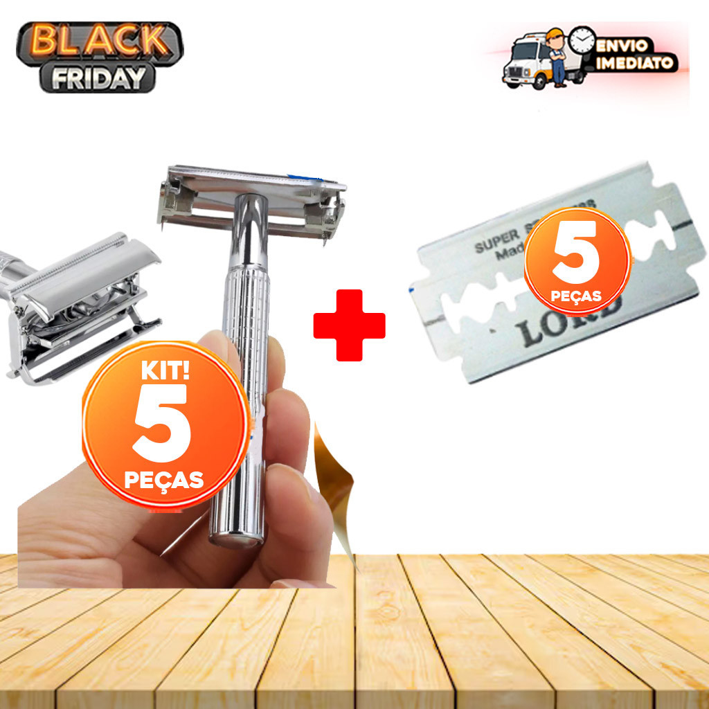 Pacote com 5 Barbeadores de Metal + 5 Lâminas Gratuitas - Aparelho Manual de Barbear Reutilizável