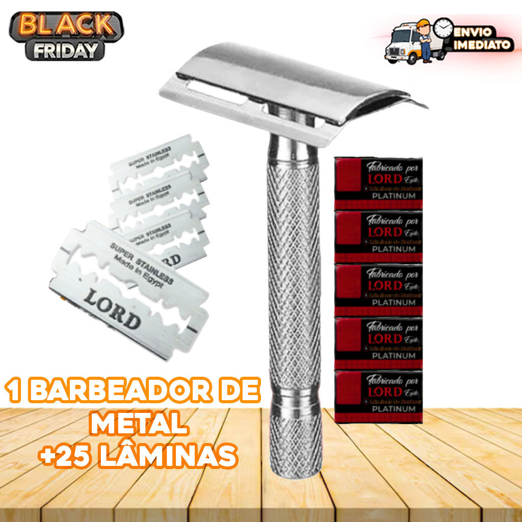 Kit Aparelho de Barbear Metal Retrô Recarregável com 25 Lâminas Lord Platinum – Preciso e Confortável so aqui