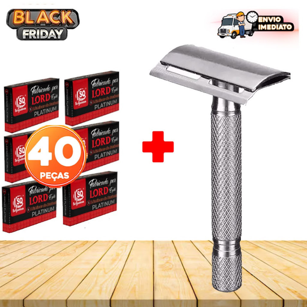 Aparelho de Barbear com 1 Barbeador de Metal Durável e 40 Lâminas – Ideal para Corpo e Rosto, Uso Profissional e Pessoal