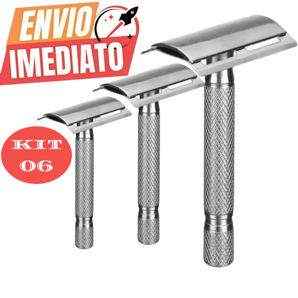 KIT 06OU 03 Aparelho Barbear Barbeador Luxo Metal Barba Retrô prremio