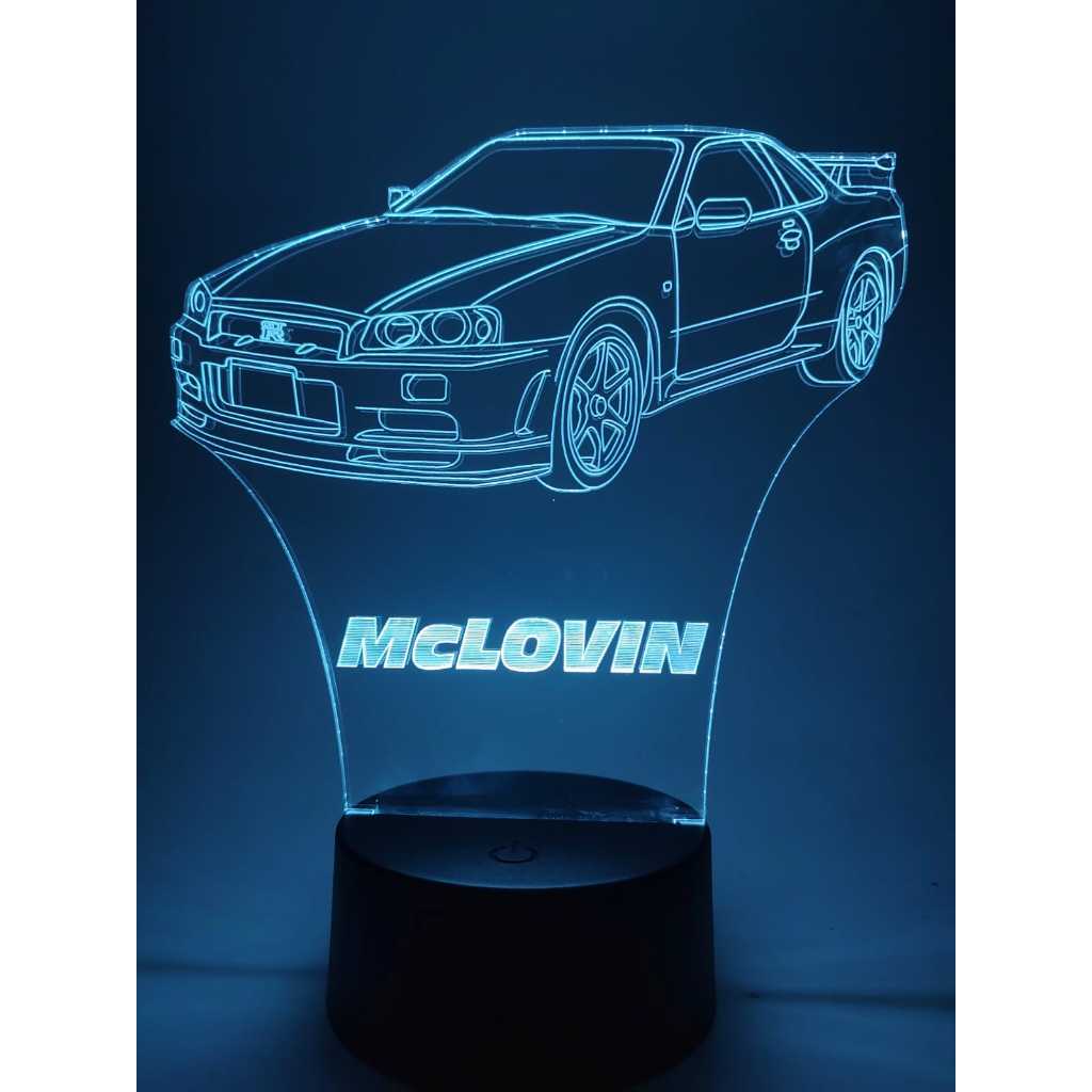 Luminária de mesa Carro Skyline com Nome Personalizado 16 cores e controle remoto
