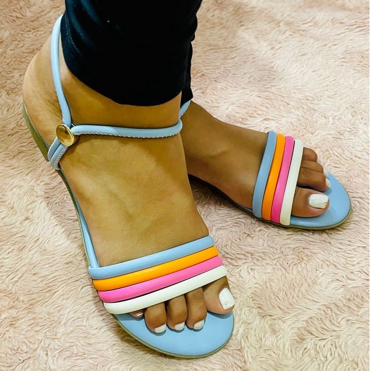 Sandália rasteira feminina primavera - verão tiras coloridas super confortáveis influenciadoras 011