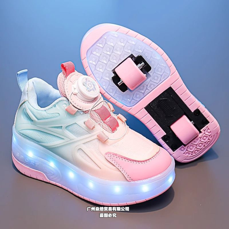 Tênis de corrida para meninas outono novo estilo meninas sapatos de rolo influenciador piscando luz patinação calçados e