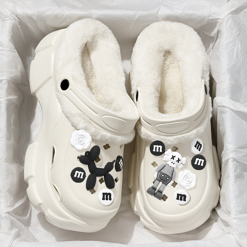 Lã-fundo buraco sapatos femininos exterior Wear inverno 2025 novo estilo de sola grossa aumentando influenciador Casual