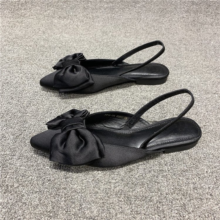 Baotou sandálias femininas verão novo estilo estilo fada elegante apontou Toe influenciador arco volta vazio sapatos fra