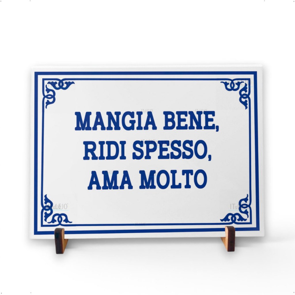 Azulejo Decorativo 15x20cm Frase “Mangia bene, ridi spesso, ama molto” | Estilo Português